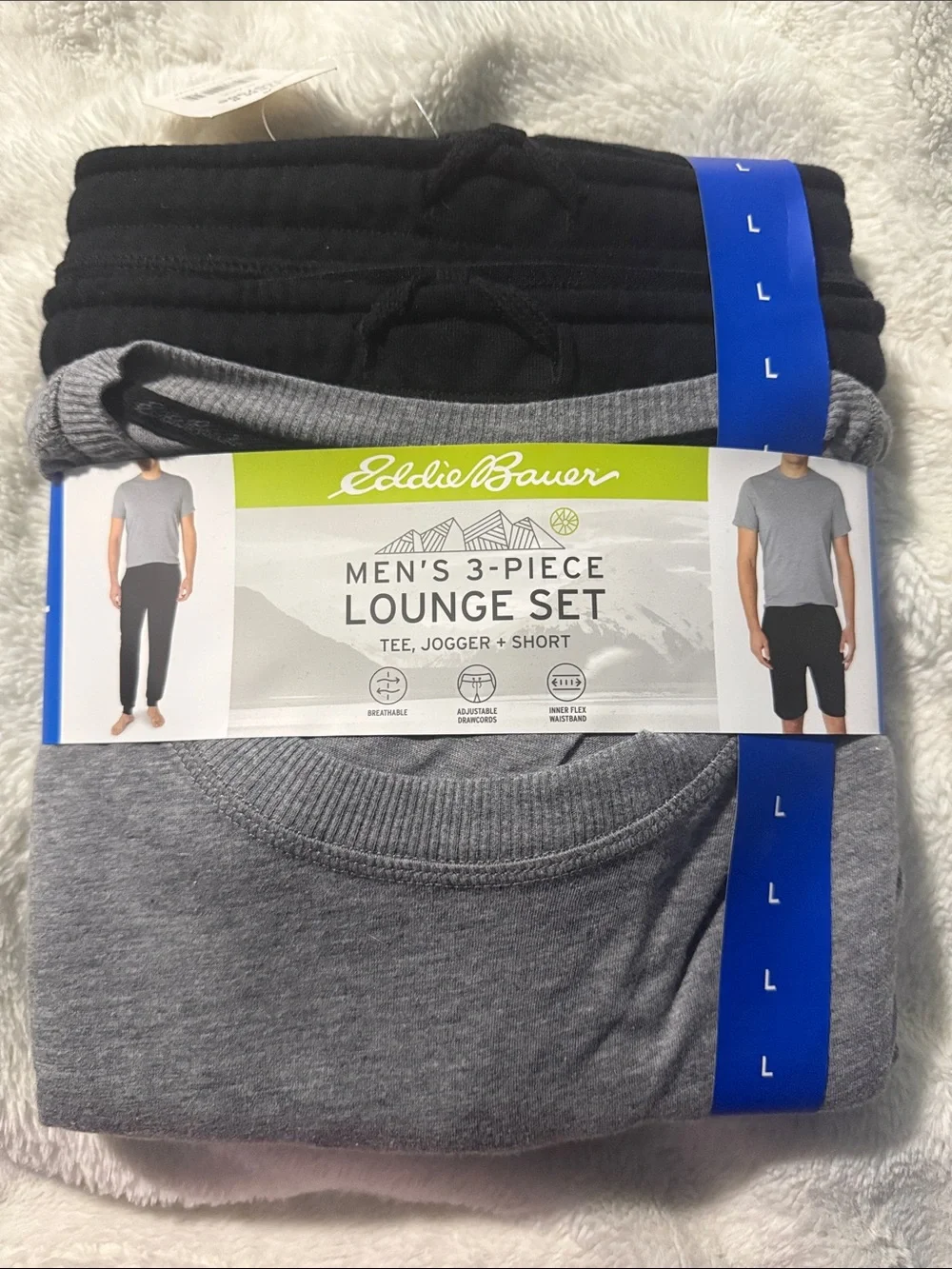 Eddie Bauer Men's 3-Piece Lounge Set - Gray & Black NWT